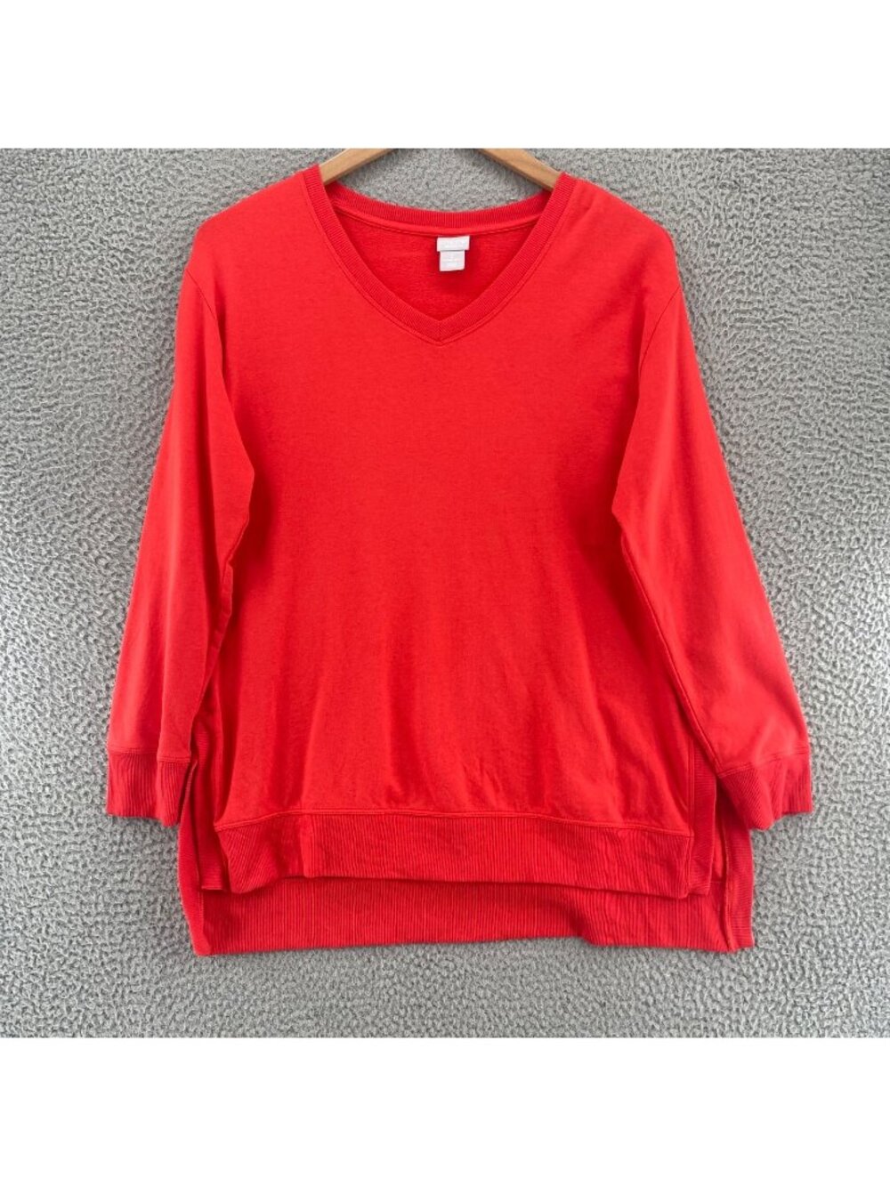 Chicos Top Womens 2 US Large Zenergy Red Jersey Knit V Neck Long Sleeve Stretch